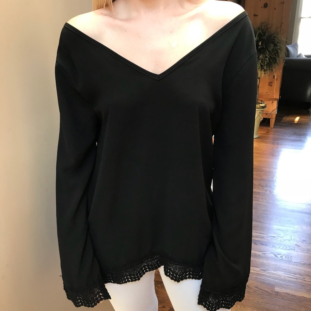 Classy/Dressy black tie in the back top with lace.